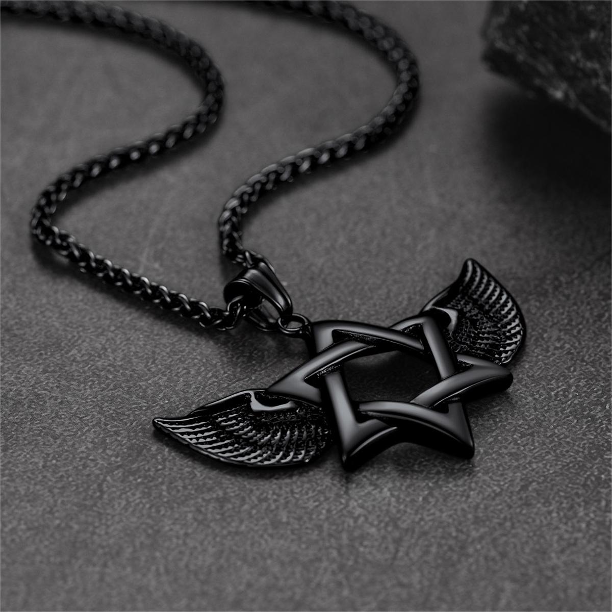 FaithHeart Vintage Jewish Star of David Necklace With Wing For Men FaithHeart