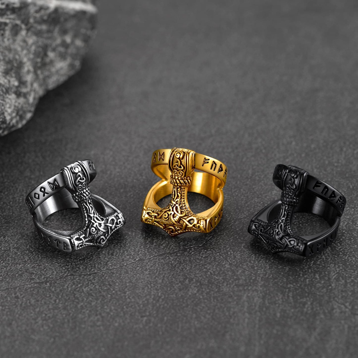 FaithHeart Viking Mjolnir Thor's Hammer Ring with Rune for Men FaithHeart