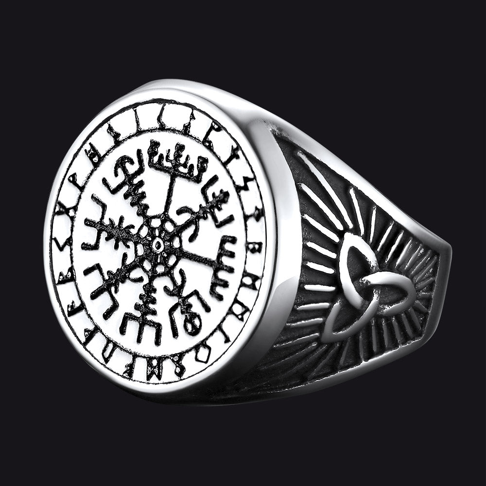 FaithHeart Norse Viking Compass Ring For Men Vegvisir Signet Ring FaithHeart