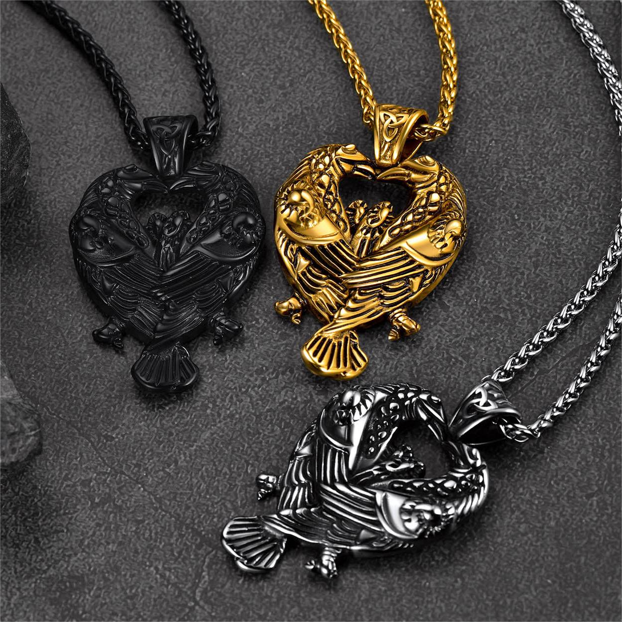 FaithHeart Viking Odin's Ravens Necklace Huginn and Muninn Pendant FaithHeart