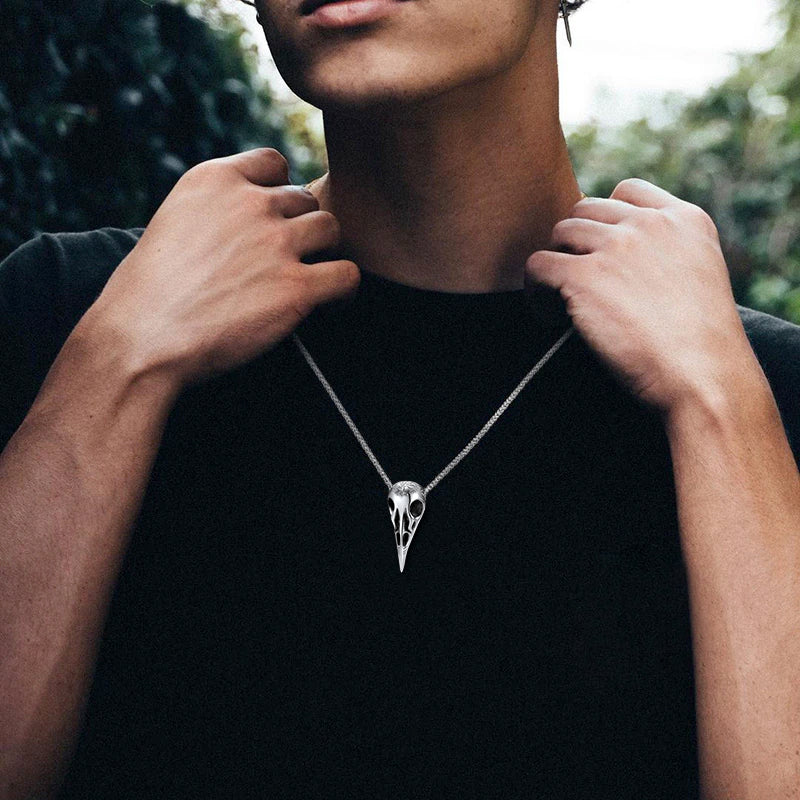 FaithHeart Viking Raven Skull Necklace With Compass for Men FaithHeart