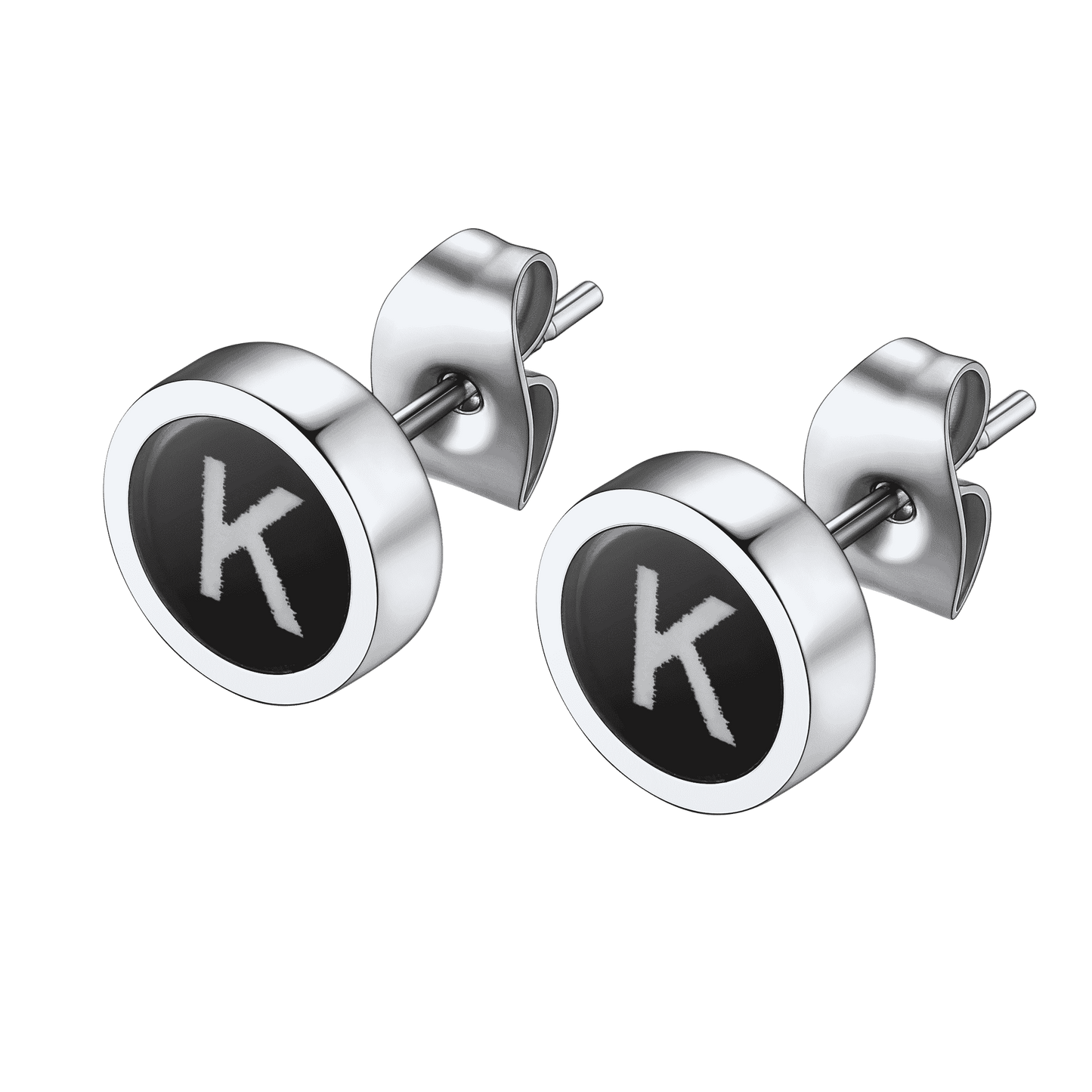 FaithHeart Black Enamel Initial Stud Earrings For Men FaithHeart