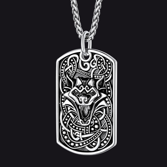 FaithHeart Viking Celtic Wolf Dog Tag Pendant Necklace for Men FaithHeartimg