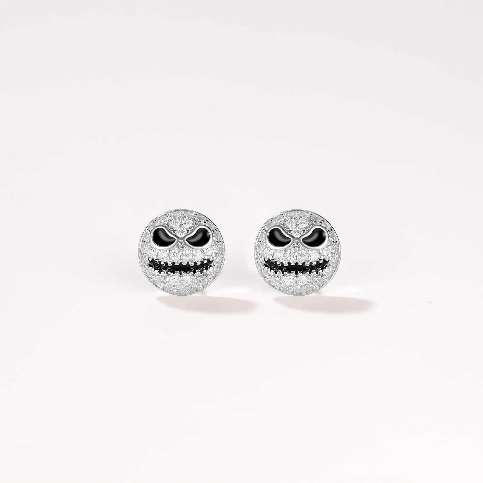 FaithHeart Sterling Silver Jack Skellington Stud Earrings For Men Cubic Zirconia FaithHeart