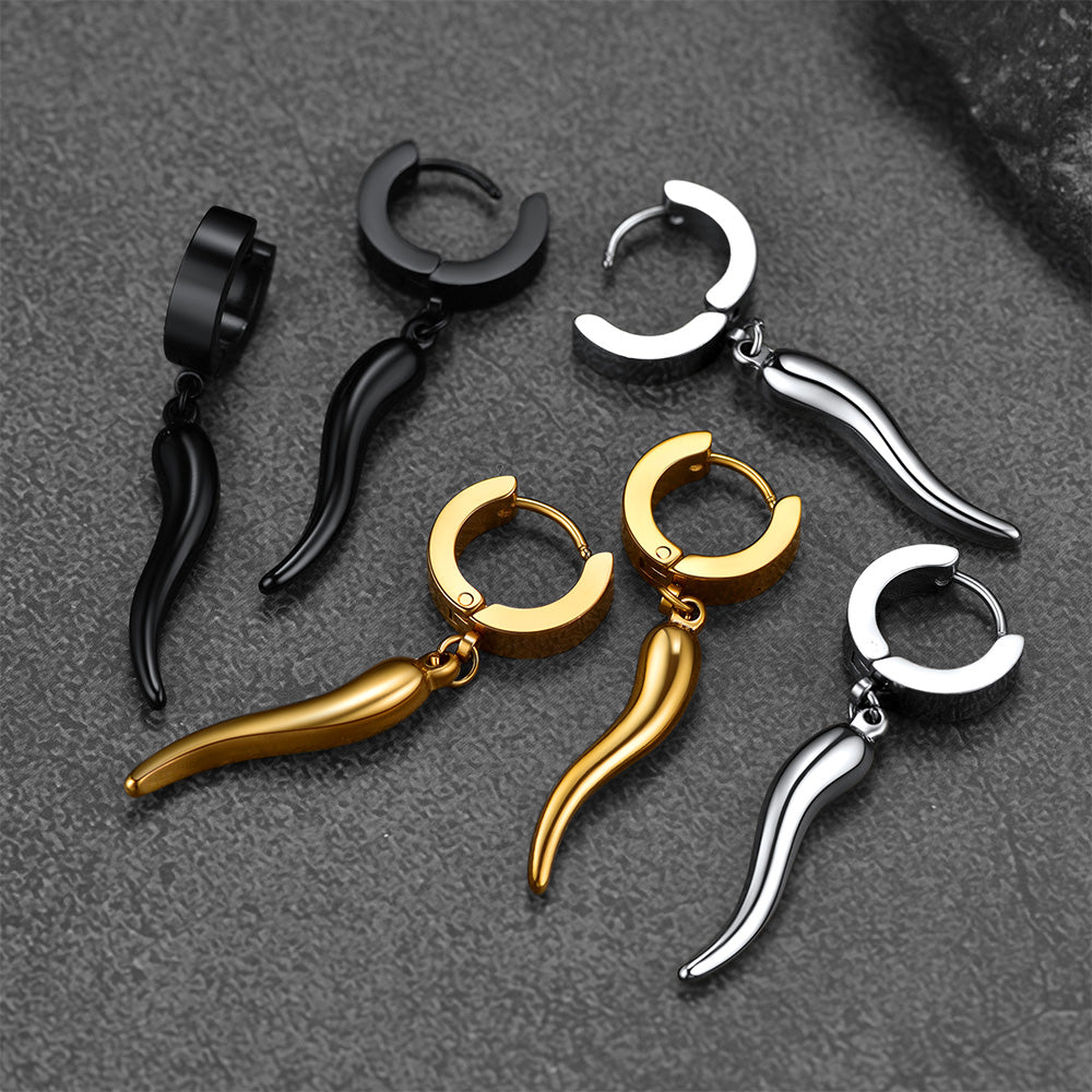 FaithHeart Cornicello Italian Horn Earrings Drop Hoop Earrings for Men FaithHeart