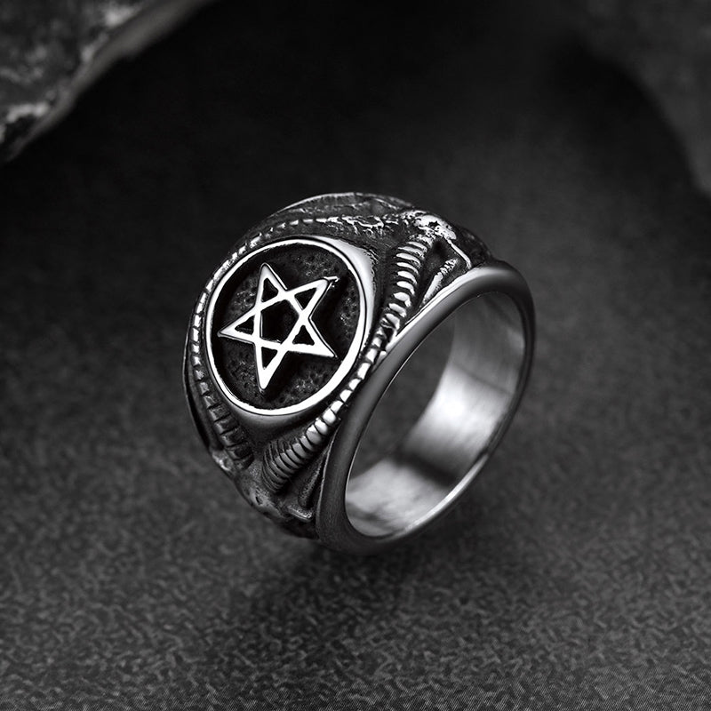 FaithHeart Satanic Goat Pentagram Ring Baphomet Ring for Men FaithHeart