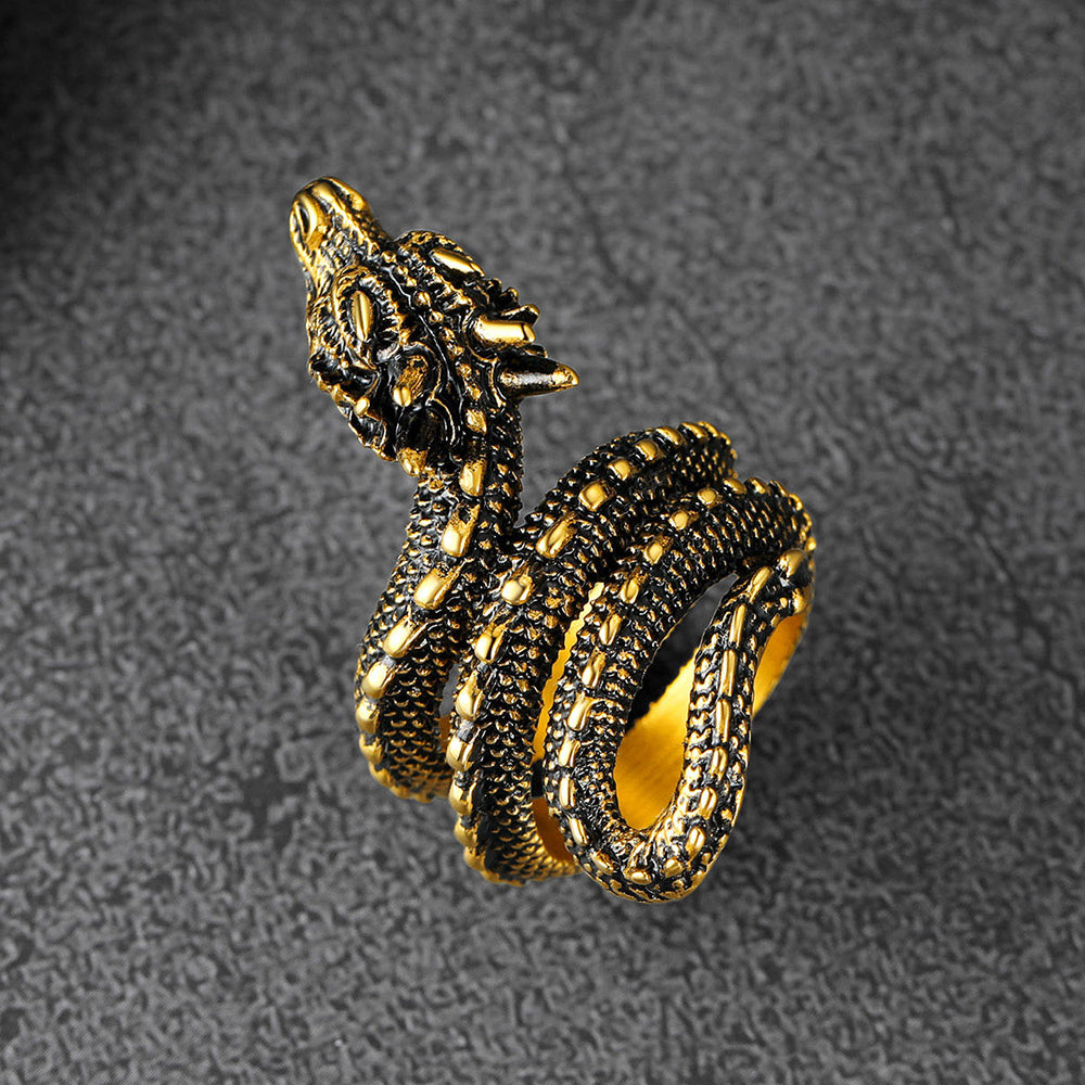 FaithHeart Punk Coiled Dragon Ring For Men Stainless Steel FaithHeart