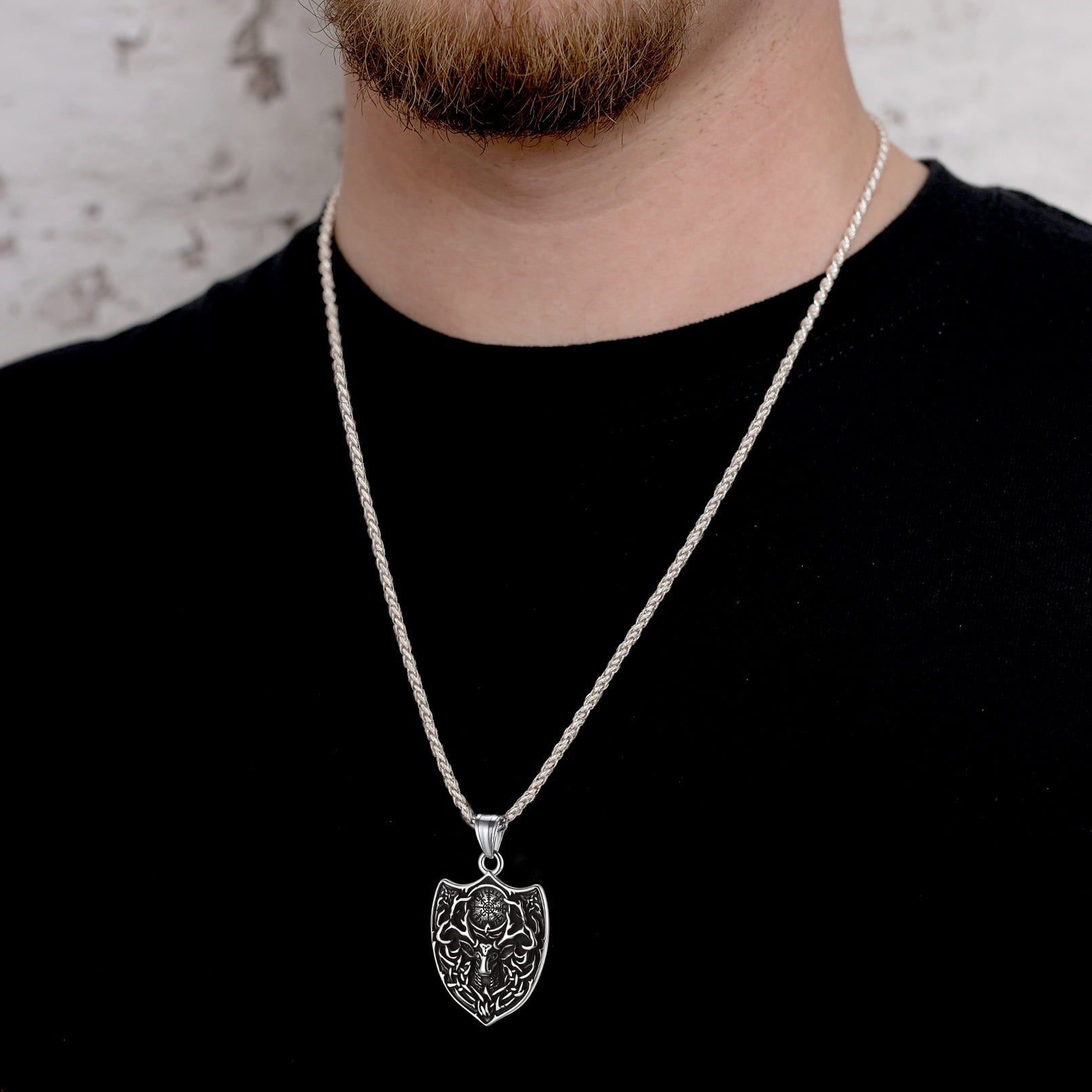 FaithHeart Norse Viking Compass Deer Necklace For Men FaithHeart