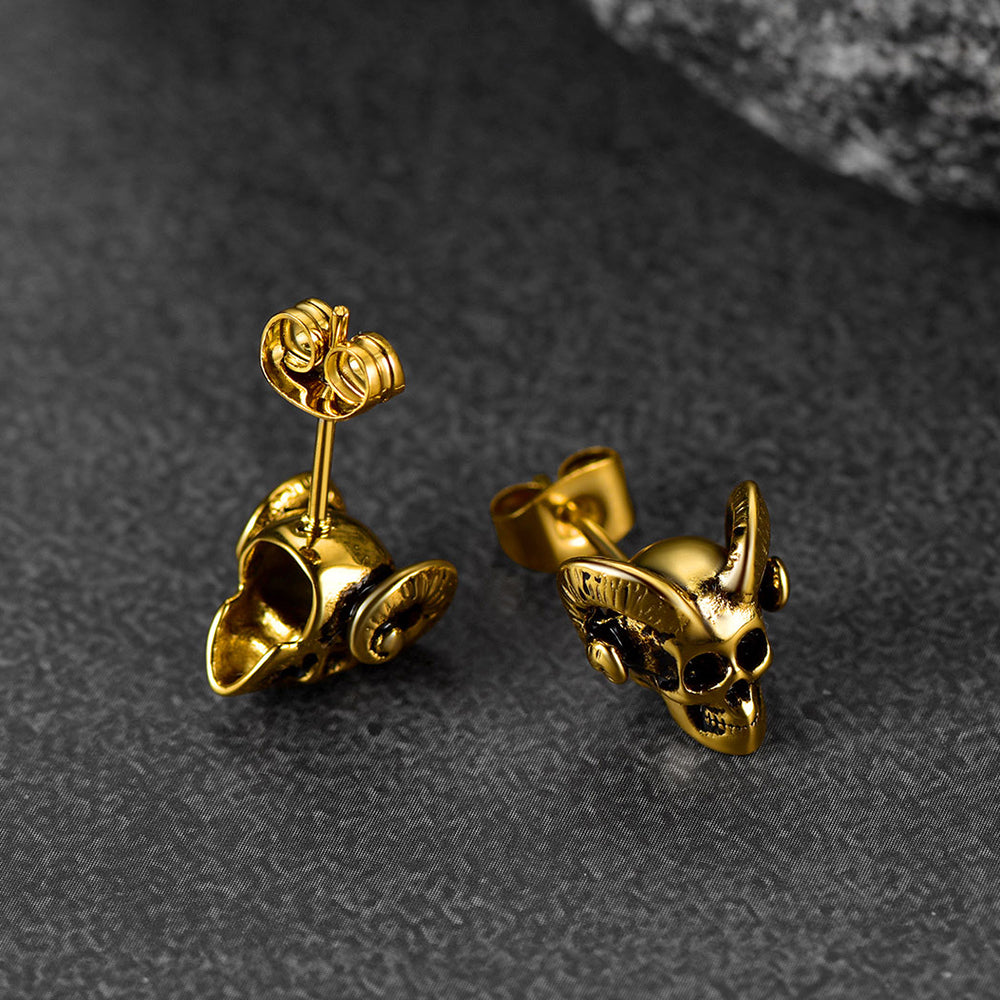 FaithHeart Satan Baphomet Goat Skull Head Stud Earrings For Men FaithHeart