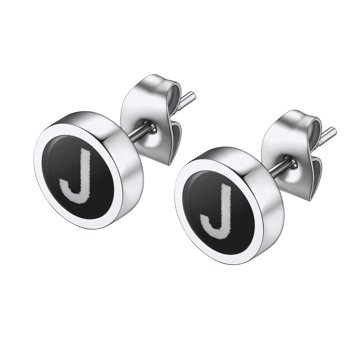 FaithHeart Black Enamel Initial Stud Earrings For Men FaithHeart