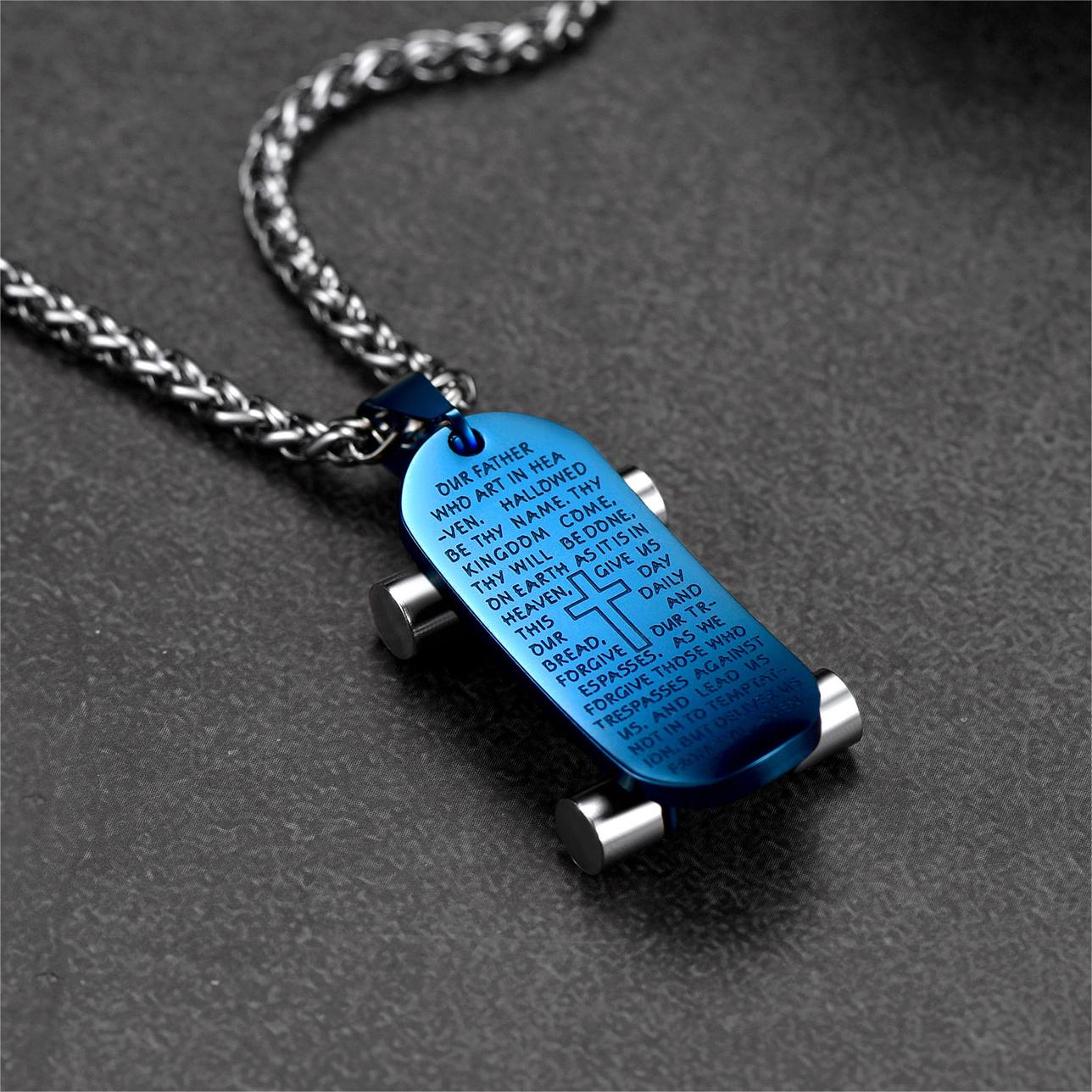 FaithHeart Lord's Prayer Skateboard Necklace Pendant for Men FaithHeart
