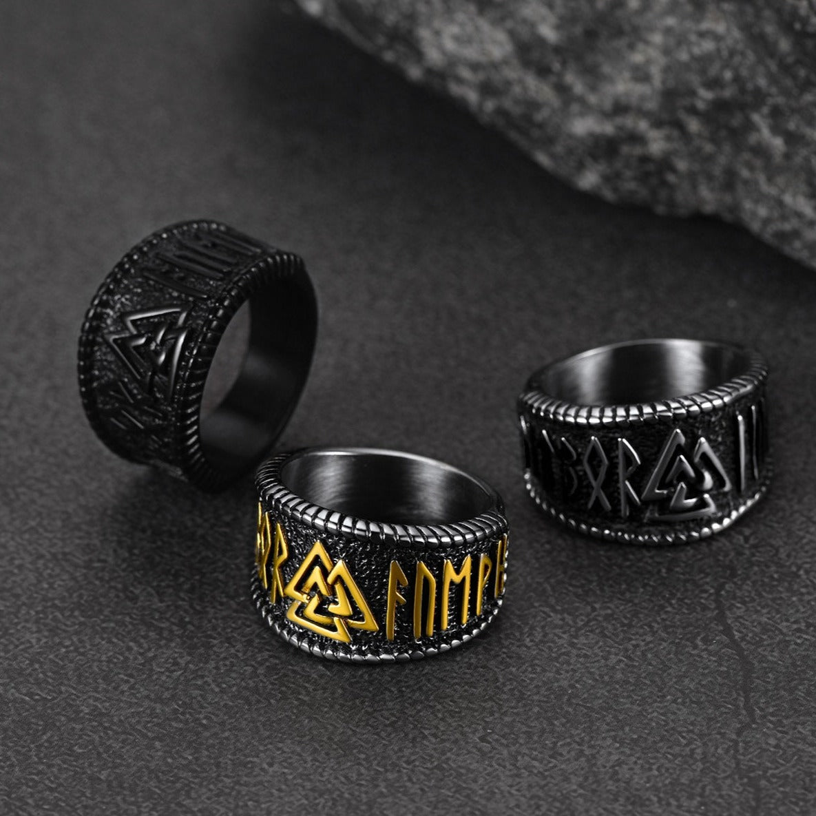 FaithHeart Norse Viking Valknut Ring with Rune for Men FaithHeart