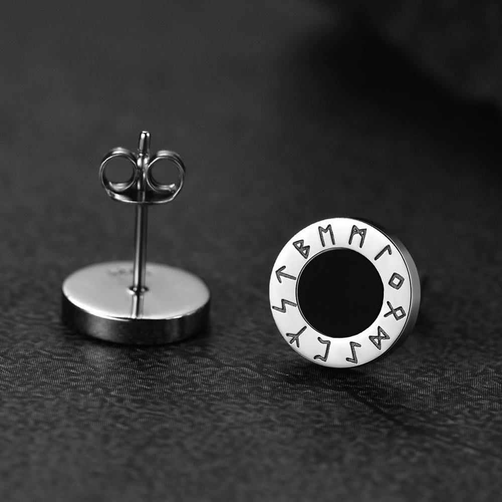 FaithHeart Black Onyx Stud Earrings With Viking Runes in Sterling Silver FaithHeart
