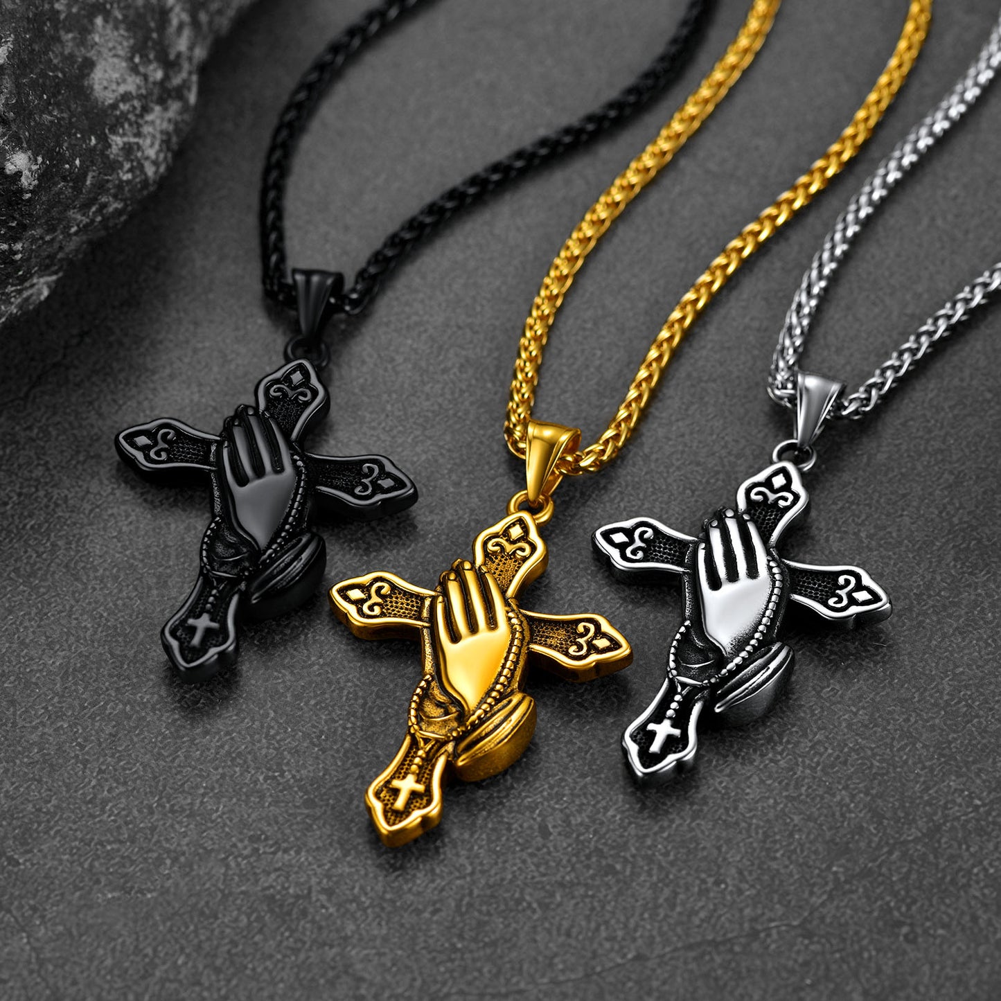 FaithHeart Praying Hands Cross Necklace For Men FaithHeart