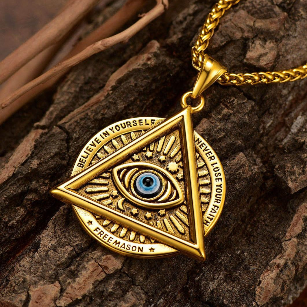 FaithHeart Masonic Triangle All Seeing Eye Necklace For Men FaithHeart