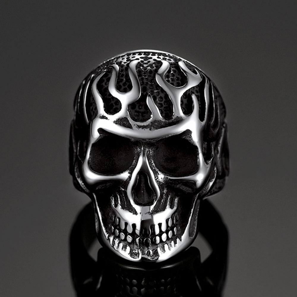 FaithHeart Gothic Fire Flaming Skull Ring For Men FaithHeart