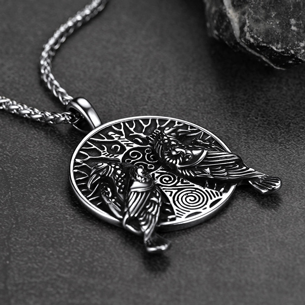 FaithHeart Viking Huginn And Muninn Ravens Coin Necklace For Men FaithHeart