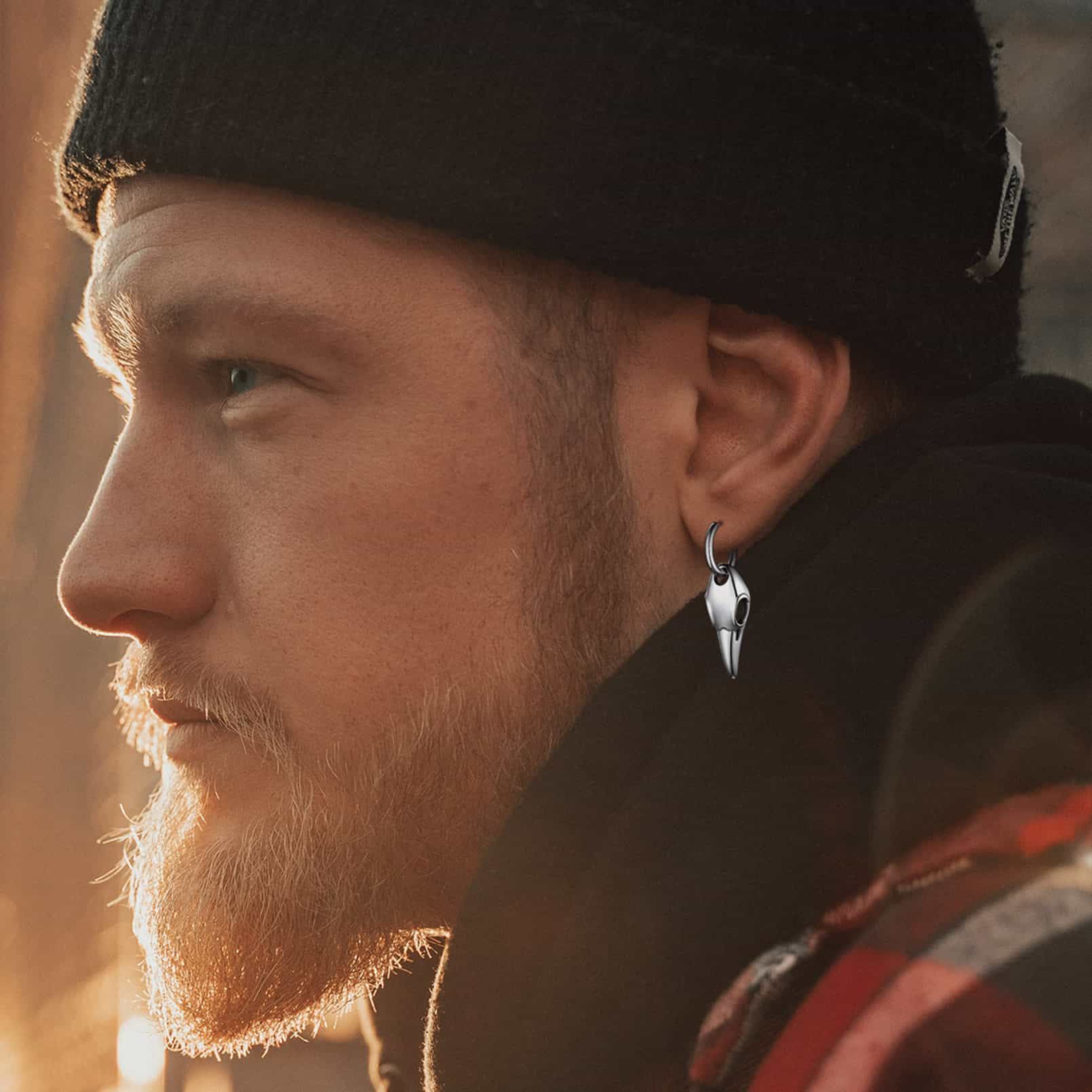 FaithHeart Gothic Raven Skull Earrings Viking Earrings for Men FaithHeart