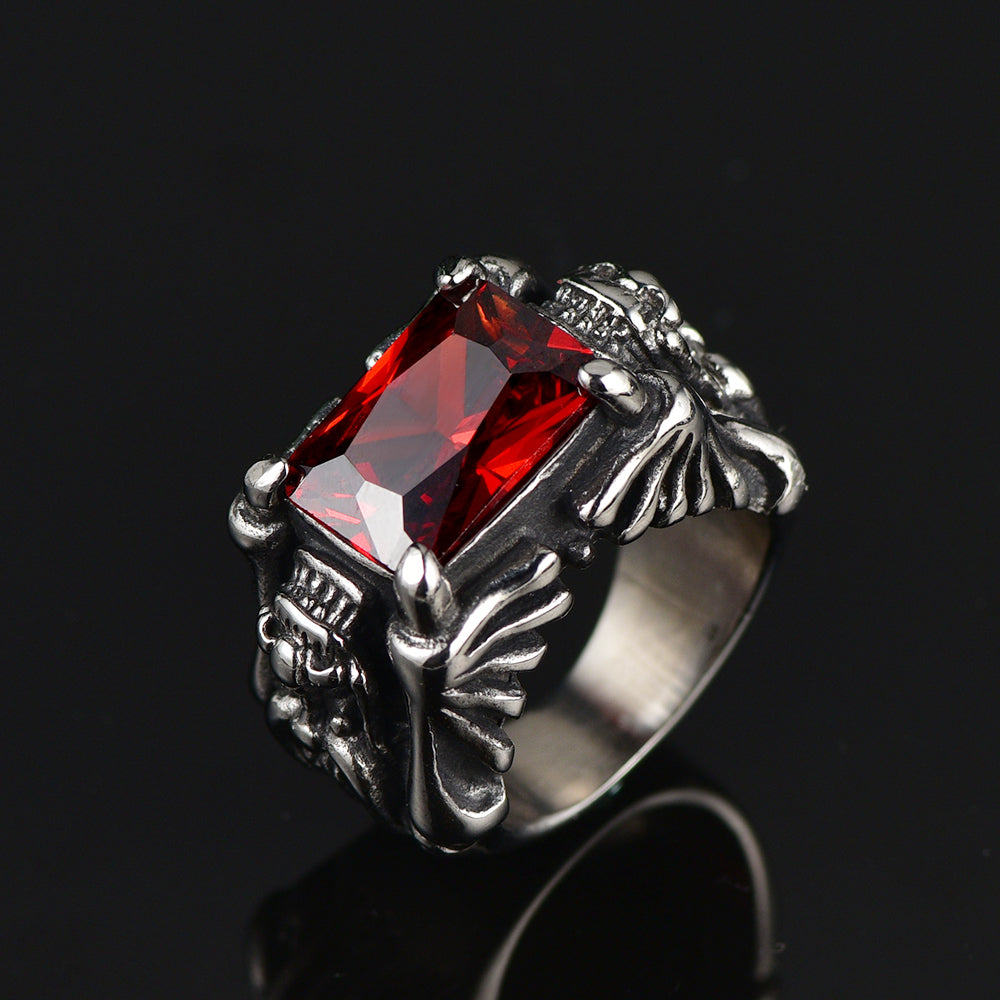 FaithHeart Gothic Dragon Ruby Ring for Men Stainless Steel FaithHeart