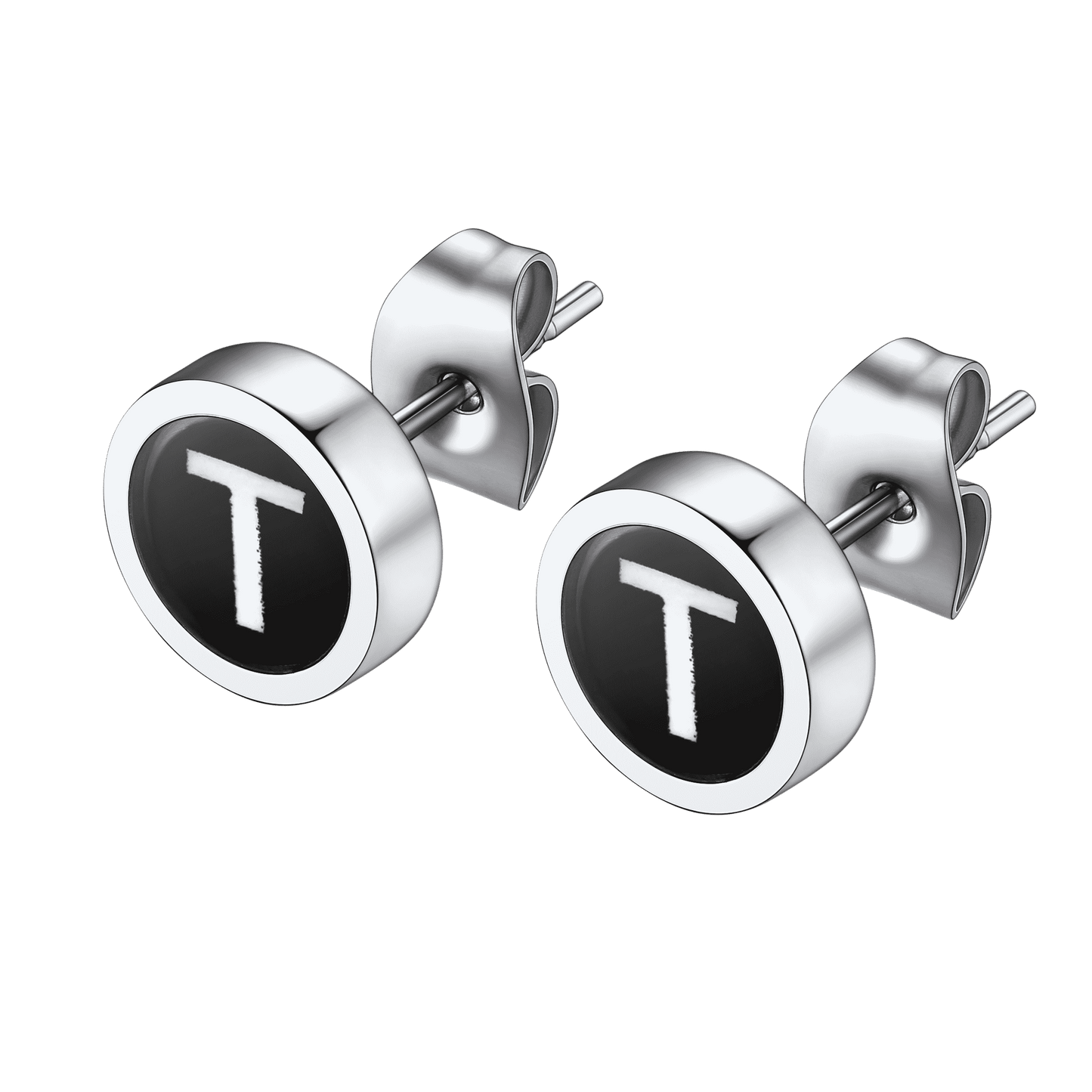 FaithHeart Black Enamel Initial Stud Earrings For Men FaithHeart