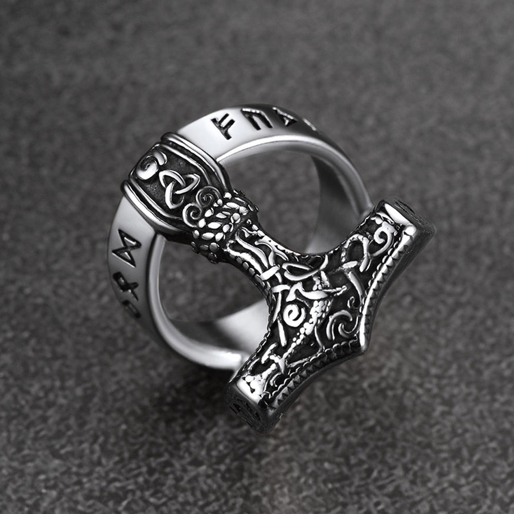 FaithHeart Viking Mjolnir Thor's Hammer Ring with Rune for Men FaithHeart