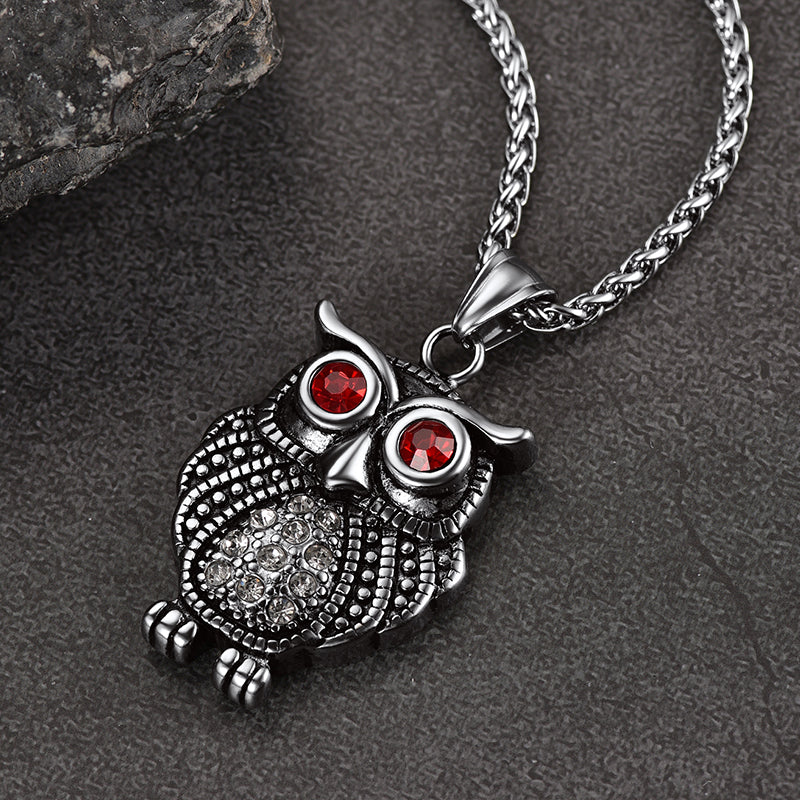 FaithHeart Vintage Owl Necklace For Men With Ruby Eyes FaithHeart