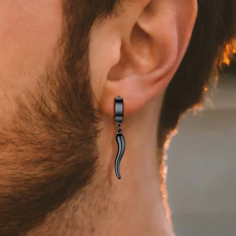 FaithHeart Cornicello Italian Horn Earrings Drop Hoop Earrings for Men FaithHeart