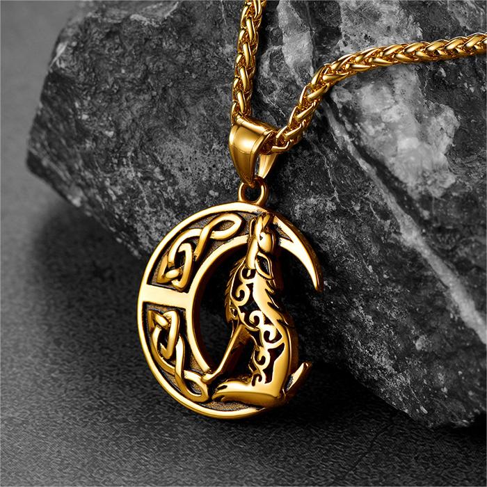 FaithHeart Viking Celtic Moon Wolf Necklace Pendant For Men FaithHeart