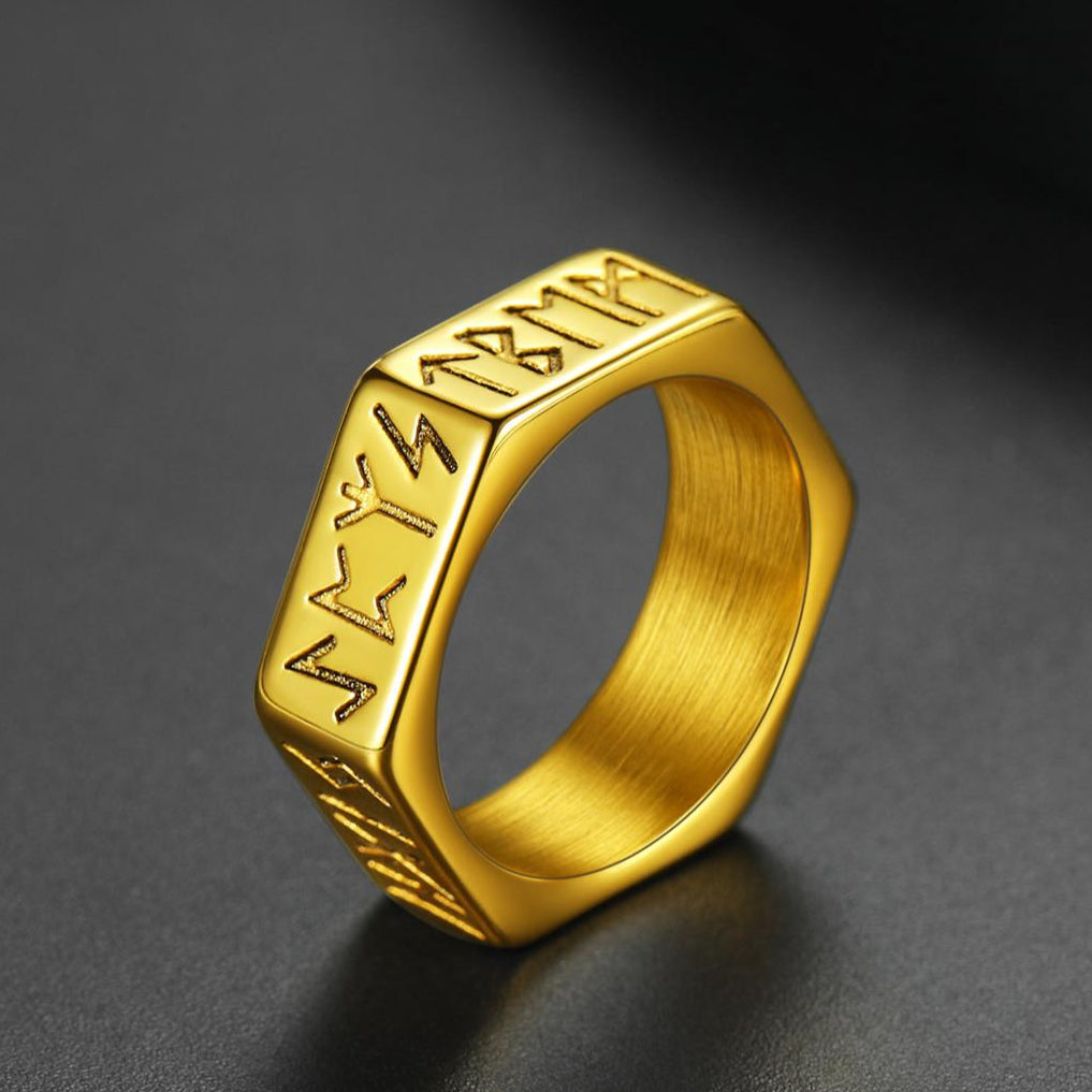FaithHeart Viking Hexagon Runes Ring For Men FaithHeart