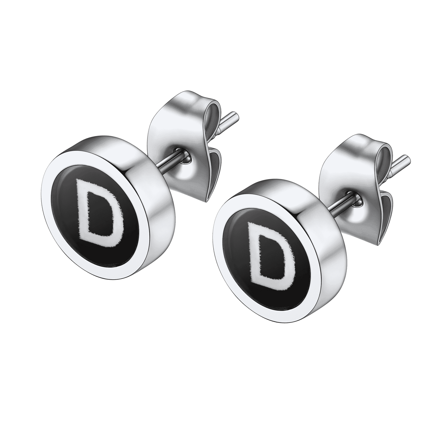 FaithHeart Black Enamel Initial Stud Earrings For Men FaithHeart