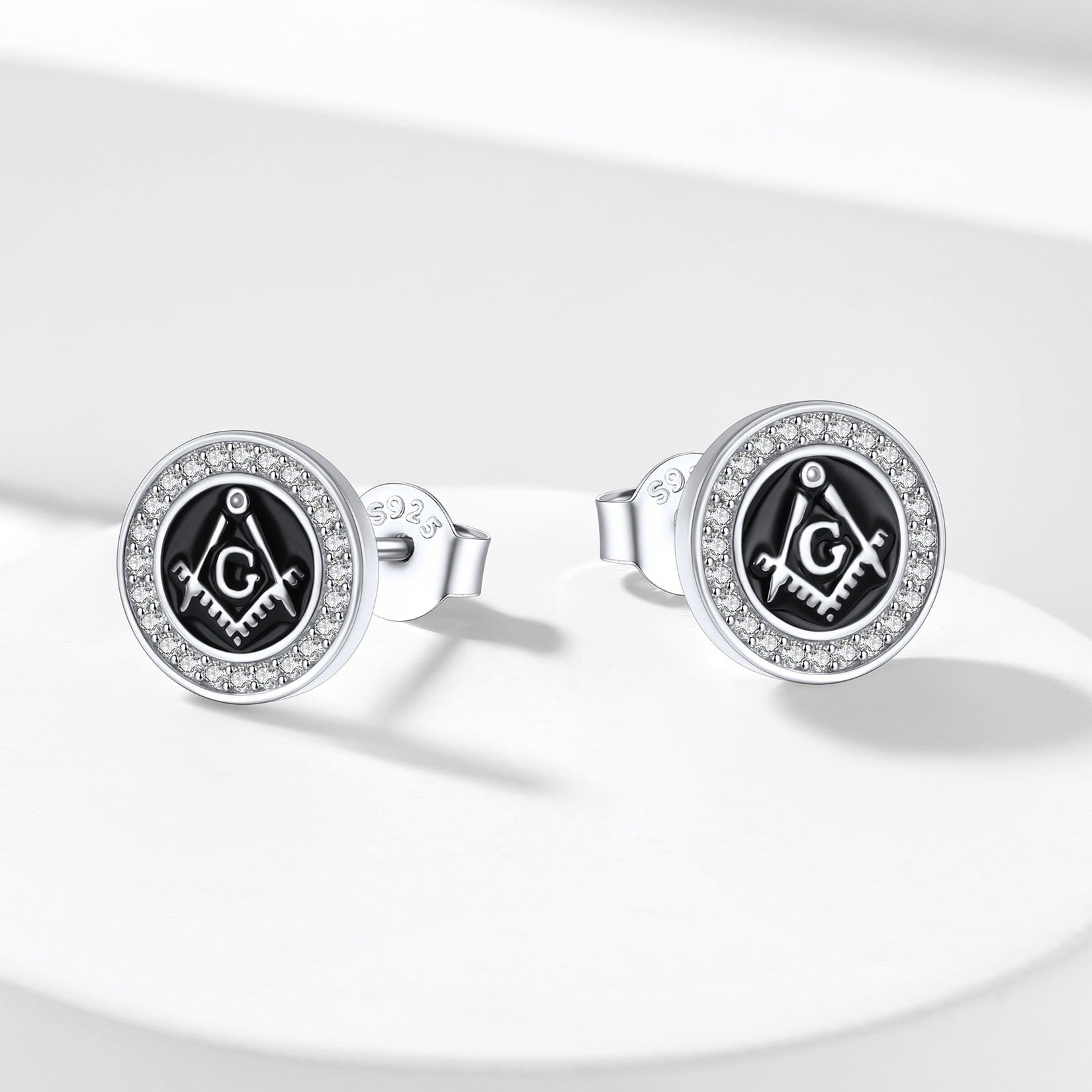 FaithHeart 925 Sterling Silver Masonic Stud Earrings for Freemason FaithHeart