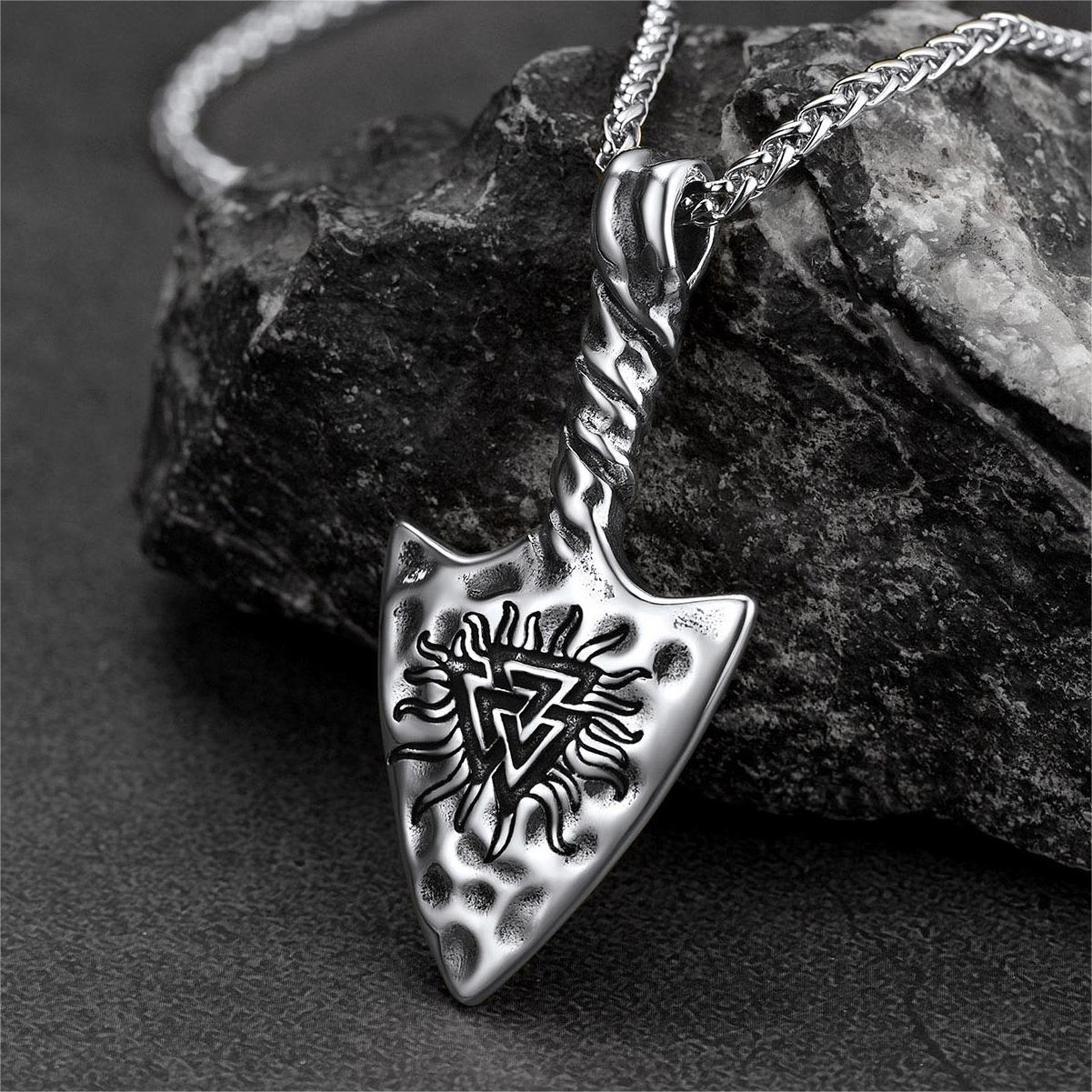 FaithHeart Viking Gungnir Necklace with Valknut for Men FaithHeart