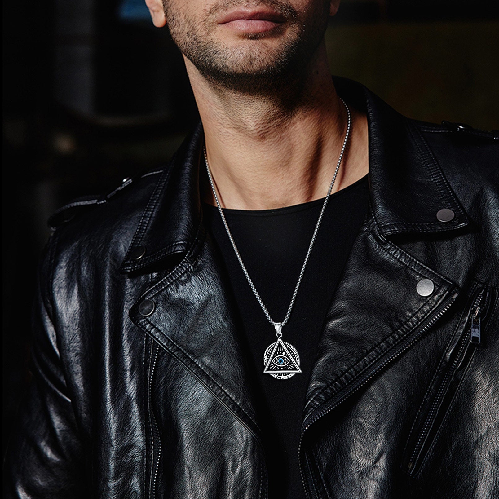 FaithHeart Masonic Triangle All Seeing Eye Necklace For Men FaithHeart