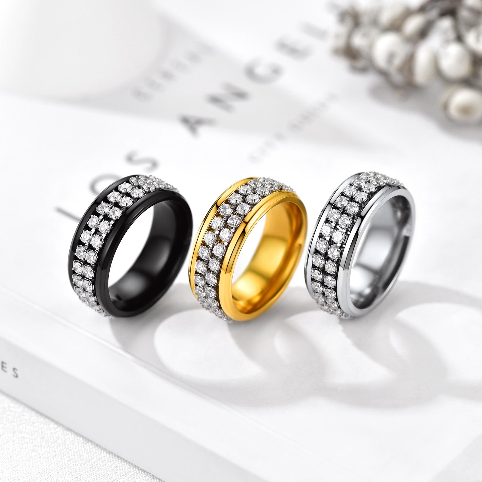 FaithHeart Cubic Zirconia Fidget Band Ring Rotatable Ring for Men FaithHeart