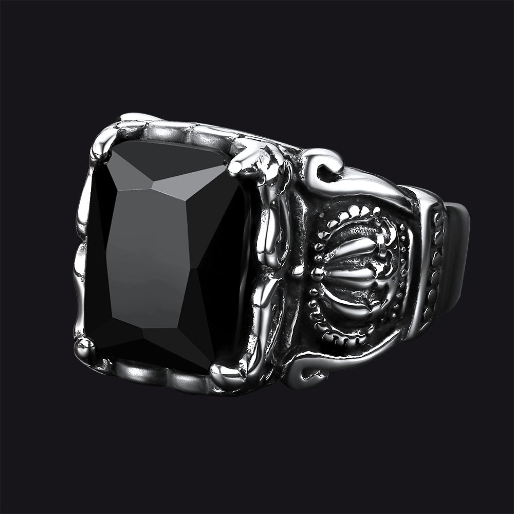 FaithHeart Crystal Crown Black Onyx Ring for Men FaithHeart