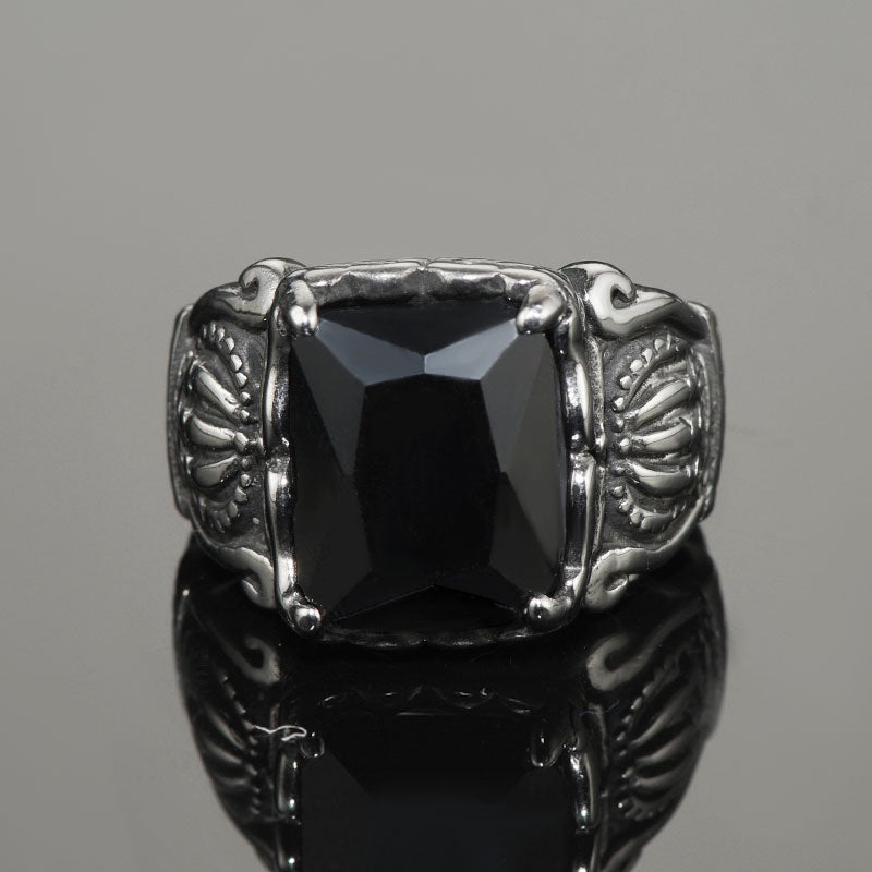 FaithHeart Crystal Crown Black Onyx Ring for Men FaithHeart