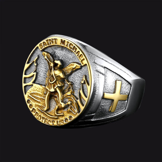 FaithHeart Christian Saint Michael Signet Ring For Men FaithHeart