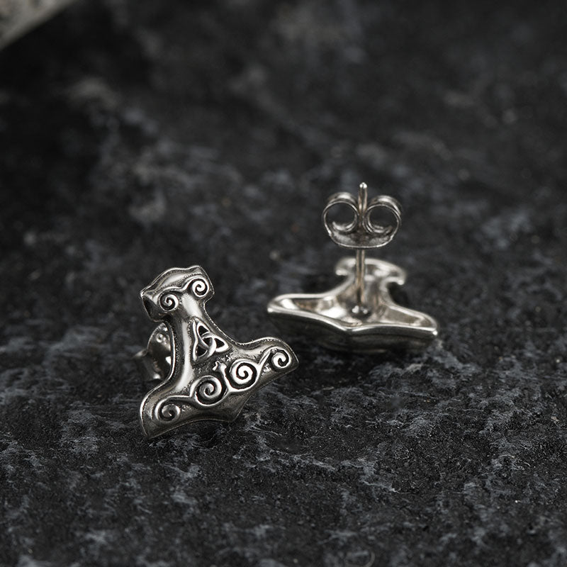 FaithHeart Viking Thor's Hammer Stud Earrings in Sterling Silver For Men FaithHeart