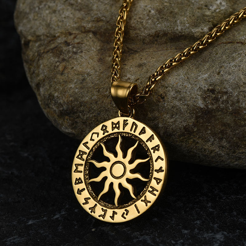 FaithHeart Viking Sun Wheel Rune Pendant Necklace for Men FaithHeart