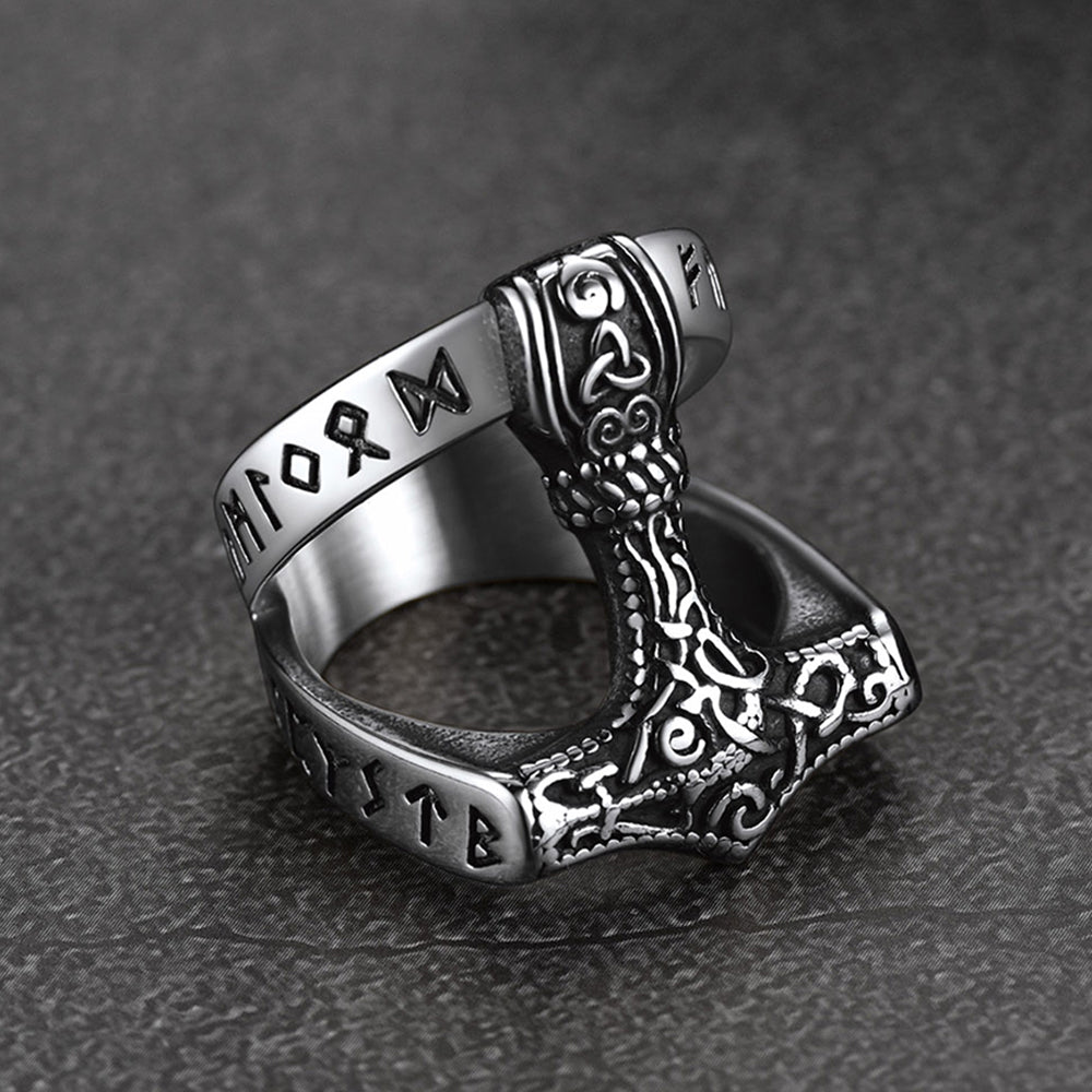 FaithHeart Viking Mjolnir Thor's Hammer Ring with Rune for Men FaithHeart