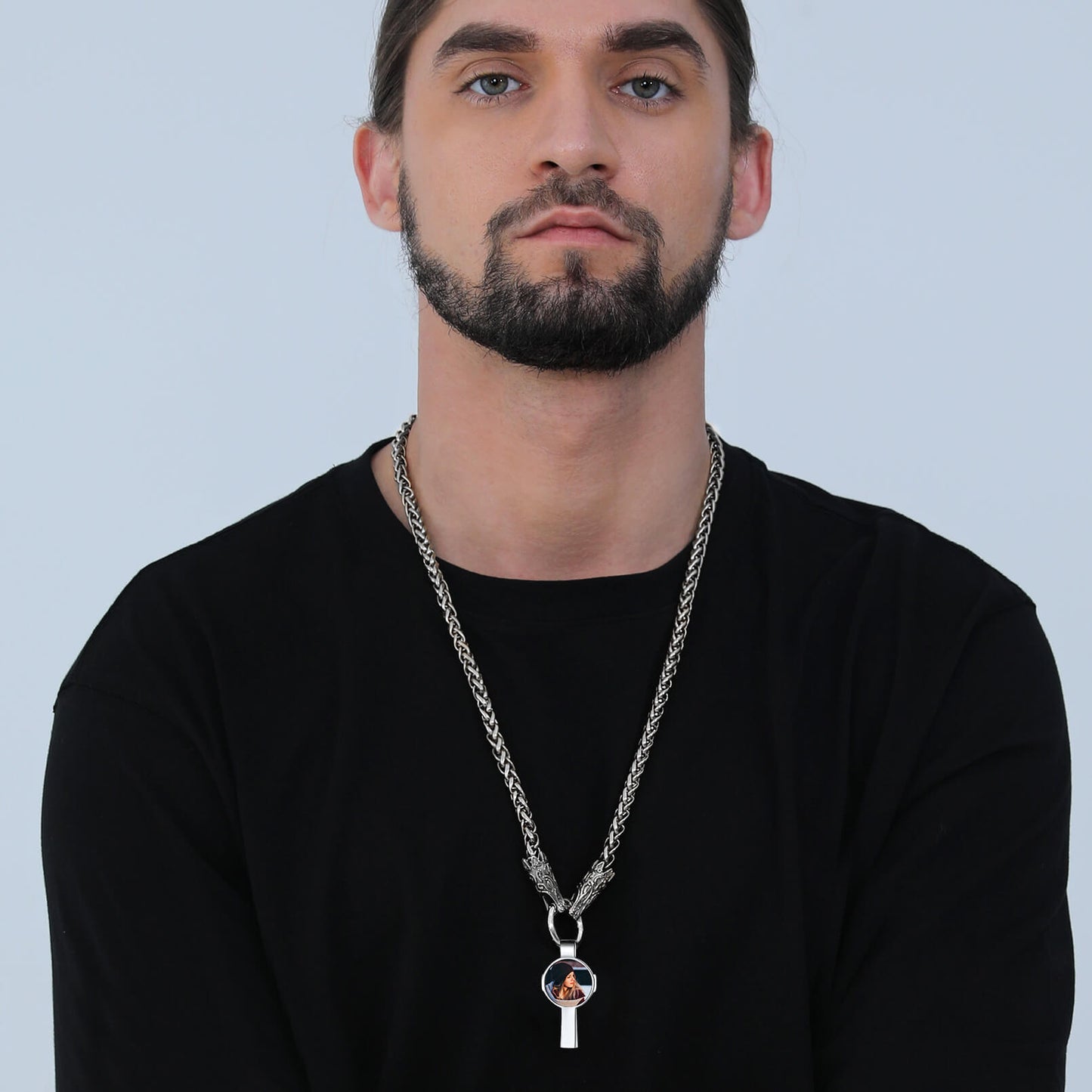 FaithHeart Custom Picture Celtic Cross Necklace with Wolf Chain FaithHeart