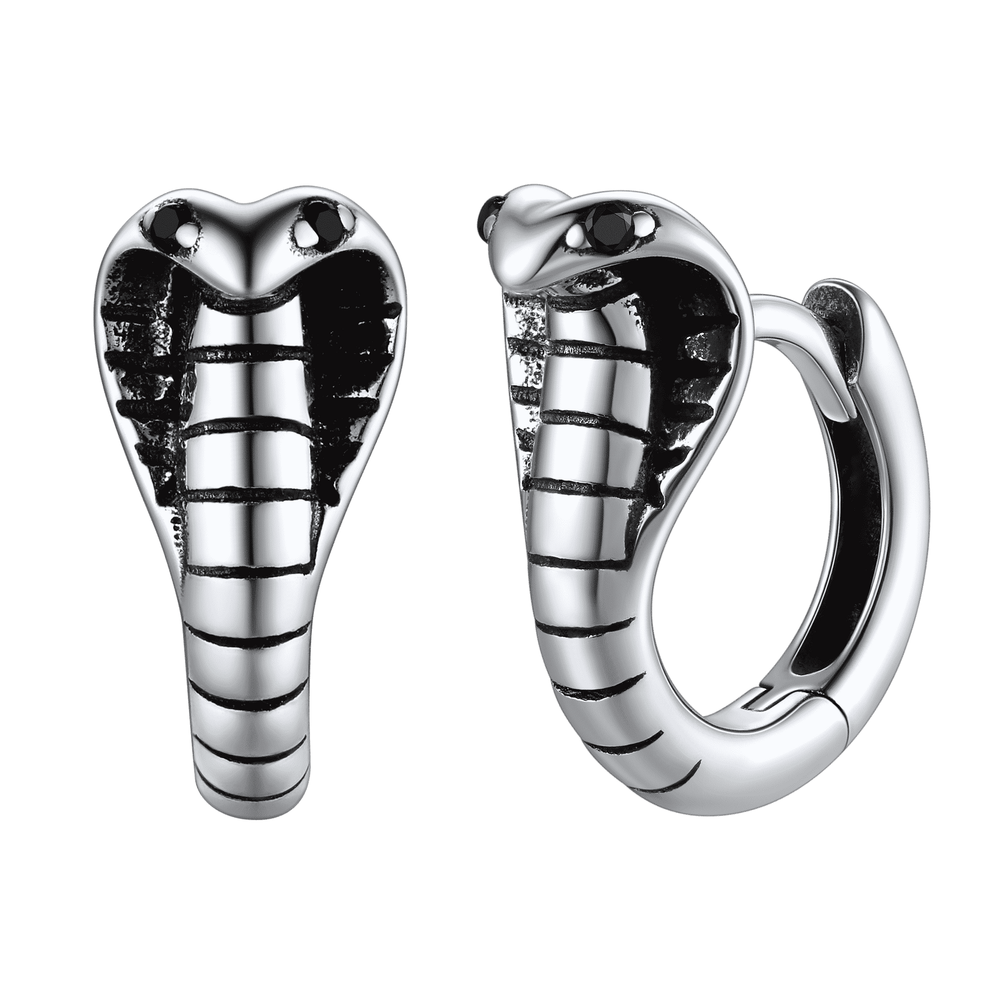 FaithHeart Sterling Silver Cobra Snake Huggie Hoop Earrings For Men FaithHeart