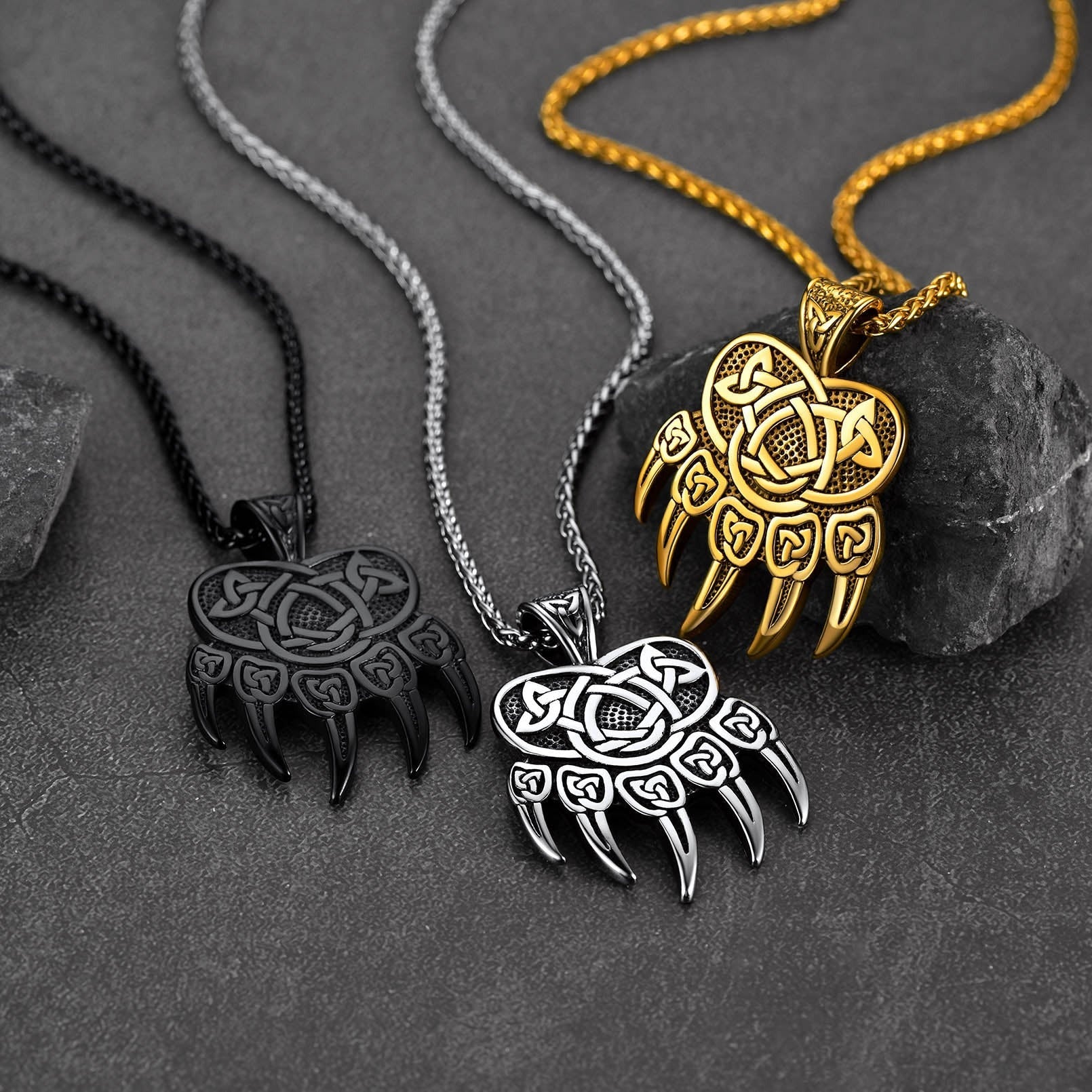 FaithHeart Viking Bear Paw Necklace with Celtic Knot For Men FaithHeart