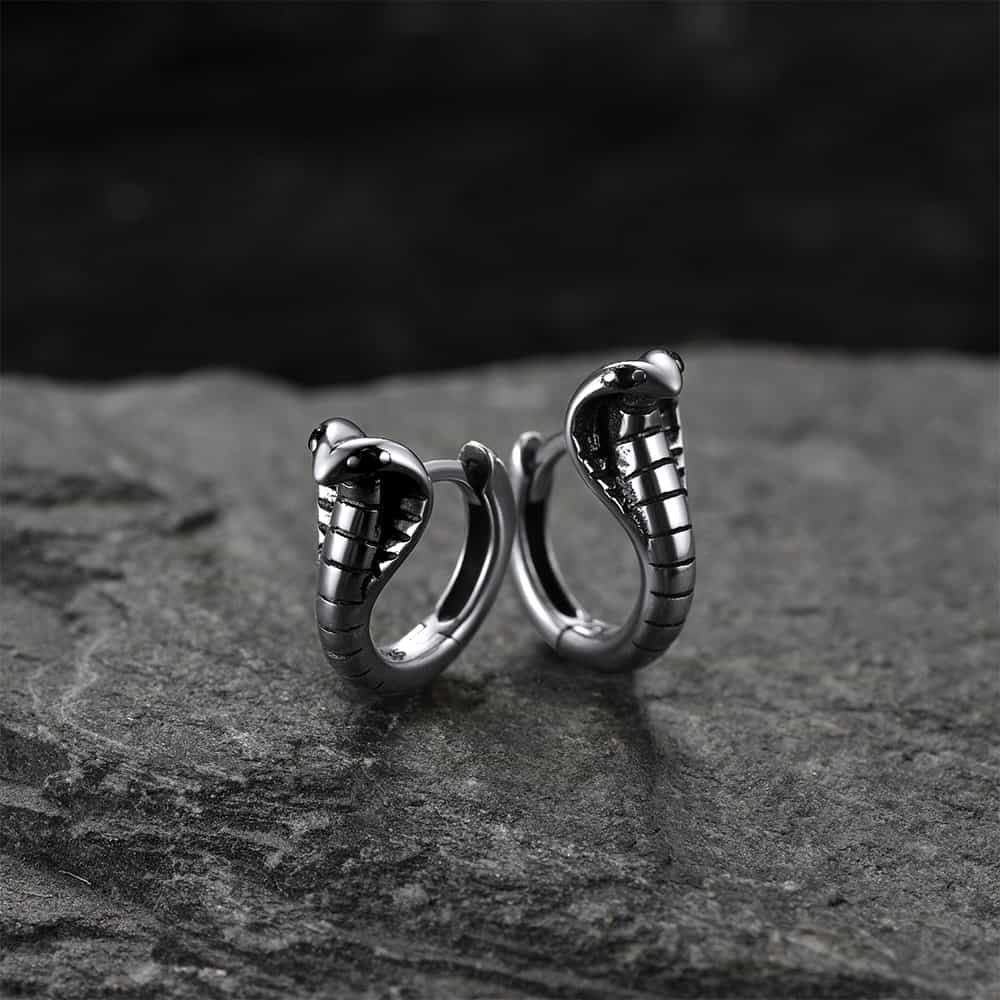FaithHeart Sterling Silver Cobra Snake Huggie Hoop Earrings For Men FaithHeart