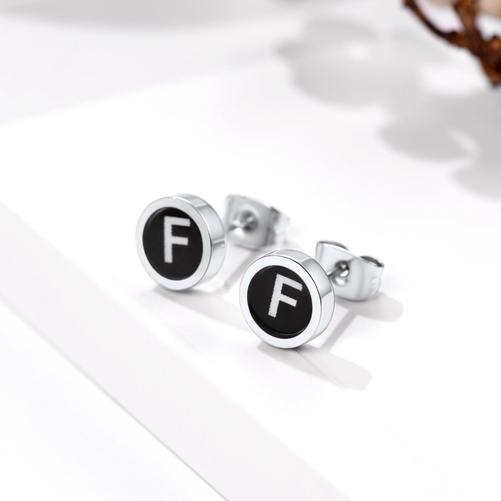 FaithHeart Black Enamel Initial Stud Earrings For Men FaithHeart