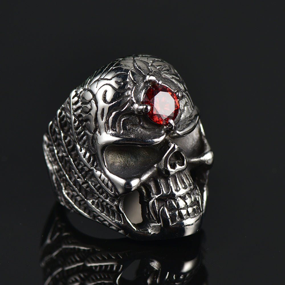 FaithHeart Gothic Skull Ring with Red Gem Forehead for Men, Size 7-12 FaithHeart