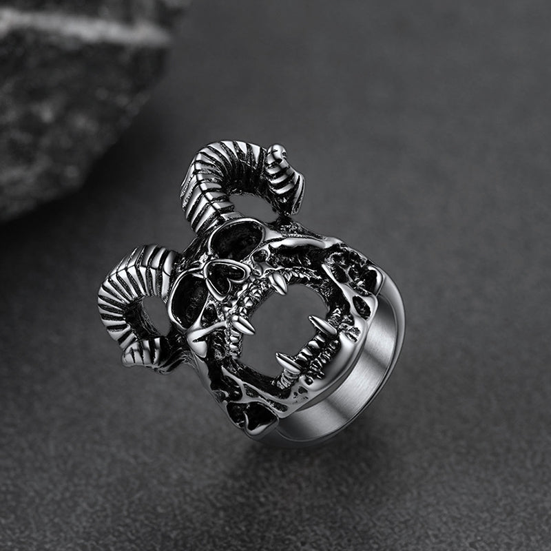 FaithHeart Satanic Baphomet Goat Skull Ring For Men FaithHeart