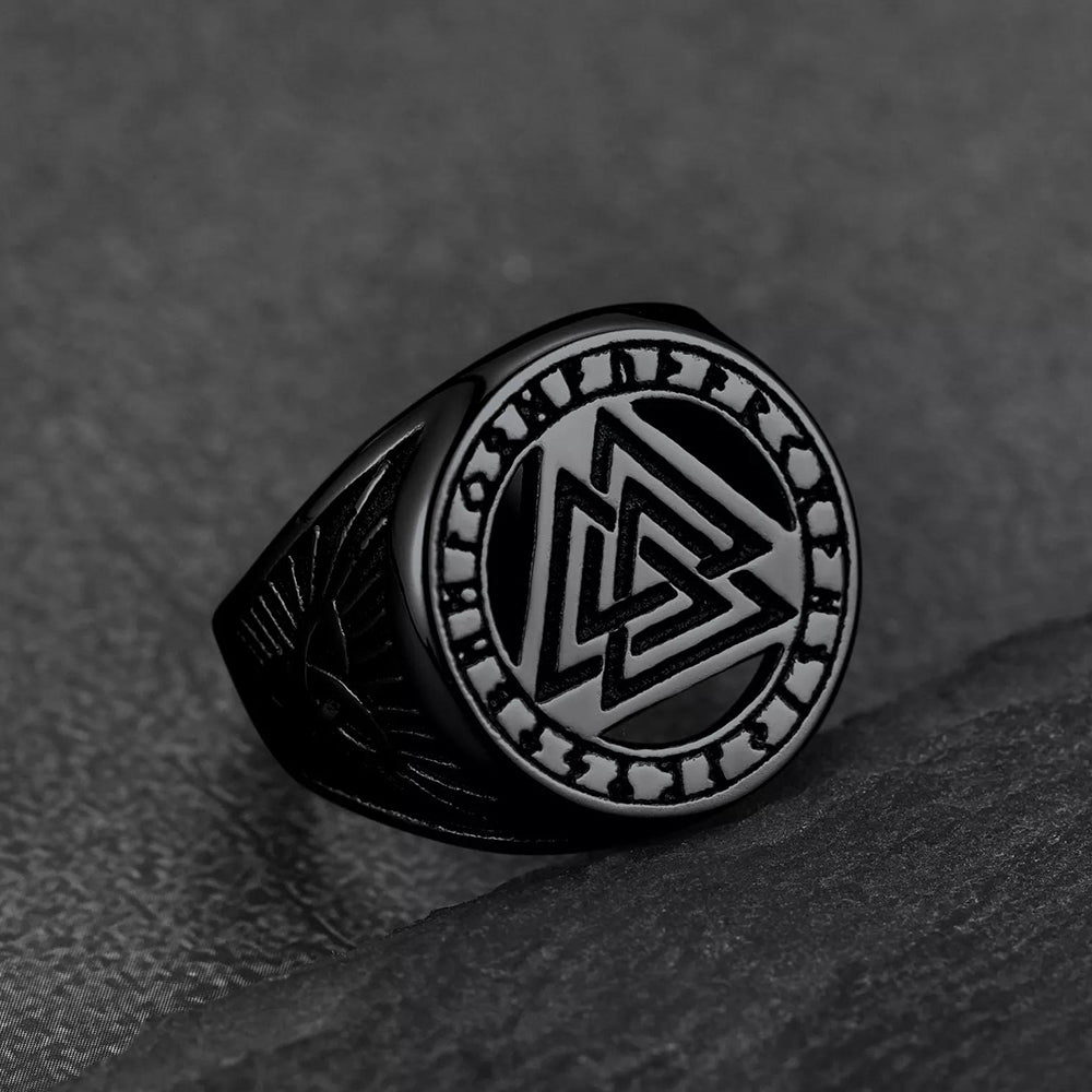 FaithHeart Viking Rune Valknut Signet Ring With Celtic Knot FaithHeart