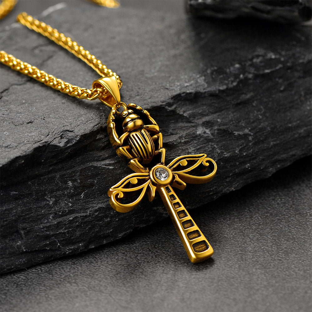 FaithHeart Egyptian Scarab Eye Of Horus Ankh Cross Necklace For Men FaithHeart