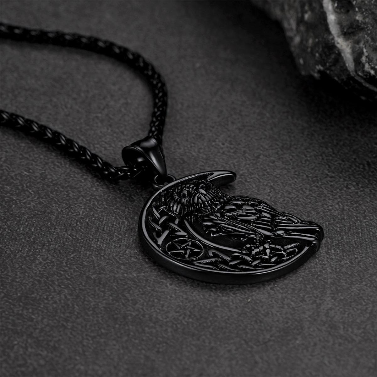 FaithHeart Viking Celtic Crescent Moon Owl Necklace for Men FaithHeart